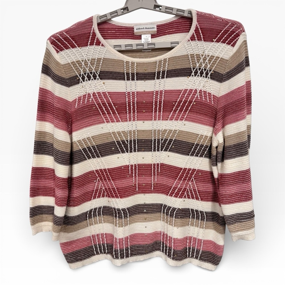 Alfred Dunner Sweater Cedar Canyon Neutral Earth Tone Boho Knit Top Light‎ Sz 1X